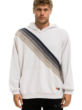 Aviator Nation CROSS STRIPE RELAXED PULLOVER HOODIE - DOVE // GREY Large